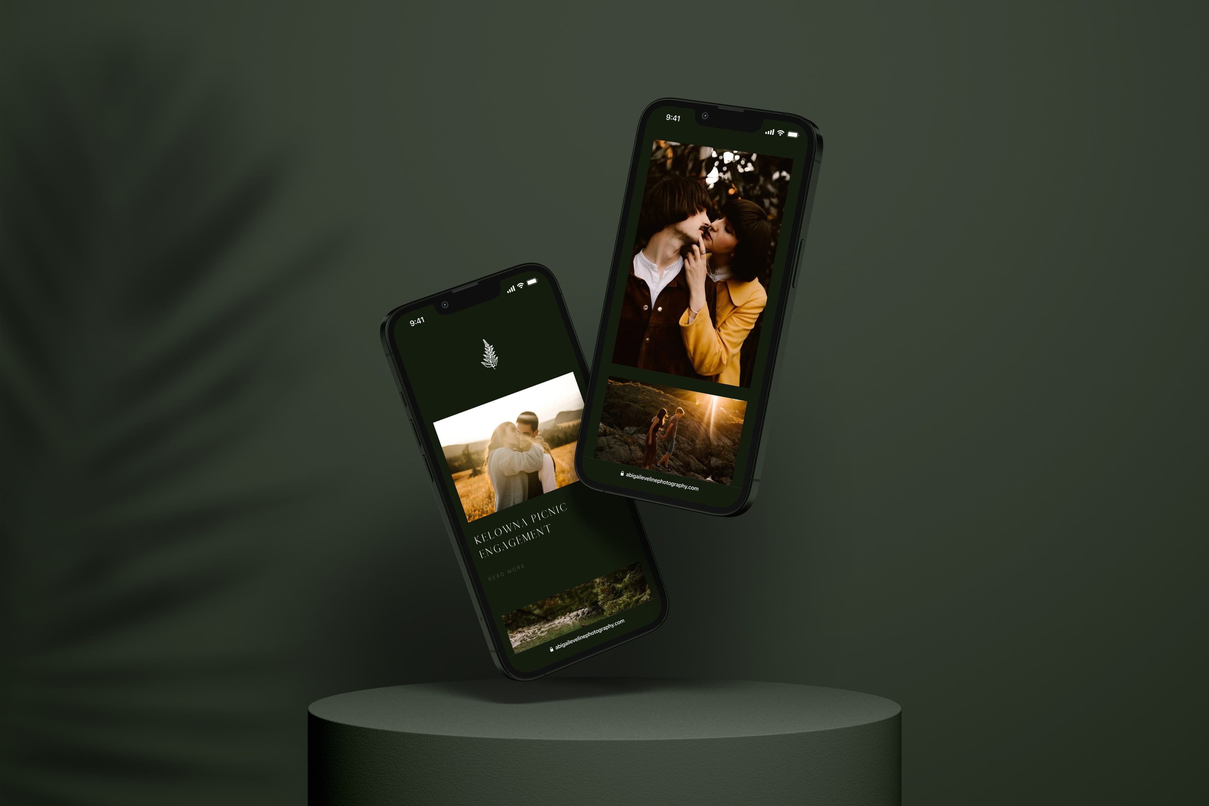 Abigail Photography's responsive website design on iPhone 13 mockups